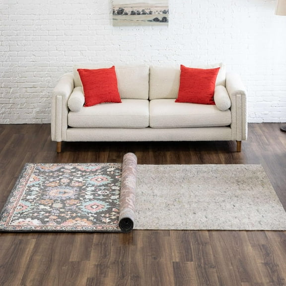 6' x 9' Non Slip Rug Pad Gripper 1/4 Thick Dual Surface Felt + Rubber Gripper - Safe for All Floors, Synthetic Fiber, Brown