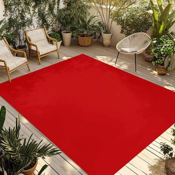 6' x 9' Outdoor Rug, Christmas Red Outdoor Washable Rug Large Floor Carpet, Farmhouse Solid Red Color Modern Art Non Shedding Area Rug for Outside, Patio, RV, Porch, Deck, Balcony, Camping