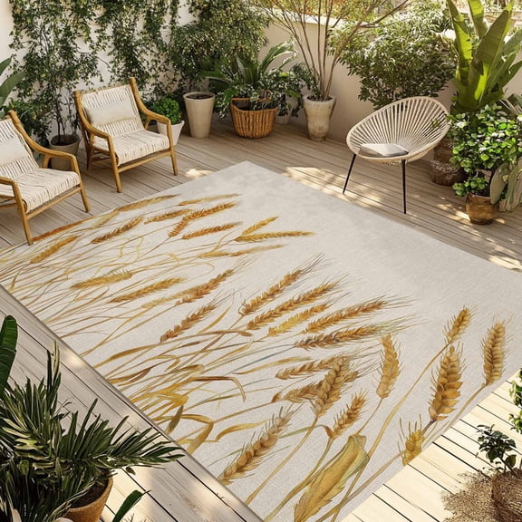 6' x 9' Outdoor Rug, Fall Wheat Outdoor Washable Rug Large Floor Carpet, Autum Botanical Rustic Yellow Orange Non Shedding Area Rug for Outside Patio RV Porch Deck Balcony Camping Living Room