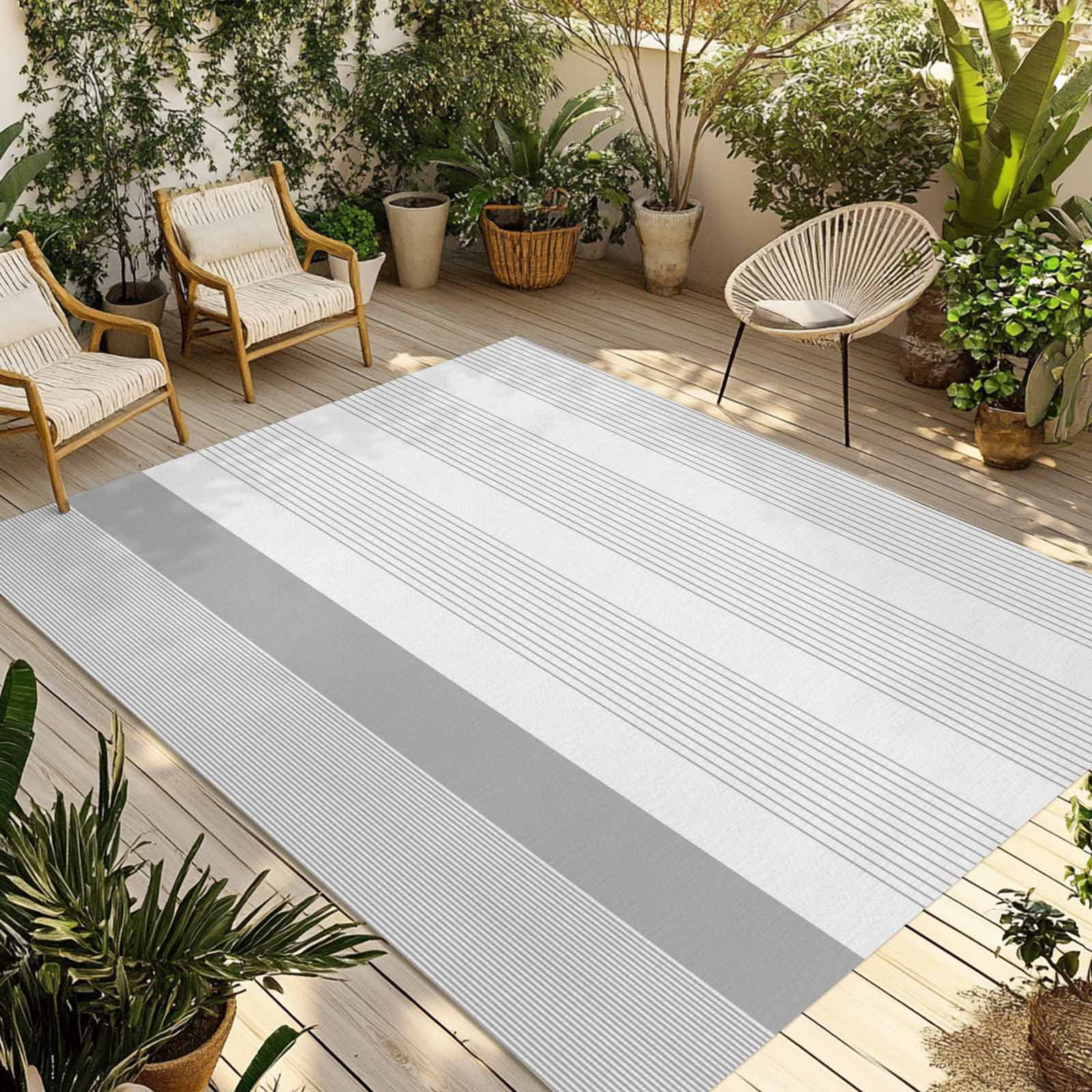 6' x 9' Outdoor Rug, Grey Stripe Outdoor Washable Rug Large Floor Carpet, Modern Abstract Monochrome Geometric Non Shedding Area Rug for Outside Patio RV Porch Deck Balcony Camping Living Room