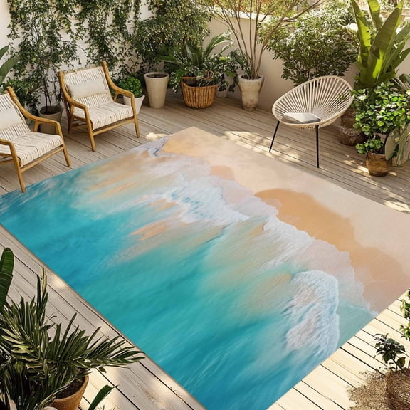 6' x 9' Outdoor Rug, Orange Aqua Coastal Outdoor Washable Rug Large Floor Carpet, Summer Beach Seaside Nautical Non Shedding Area Rug for Outside Patio RV Porch Deck Balcony Camping Living Room