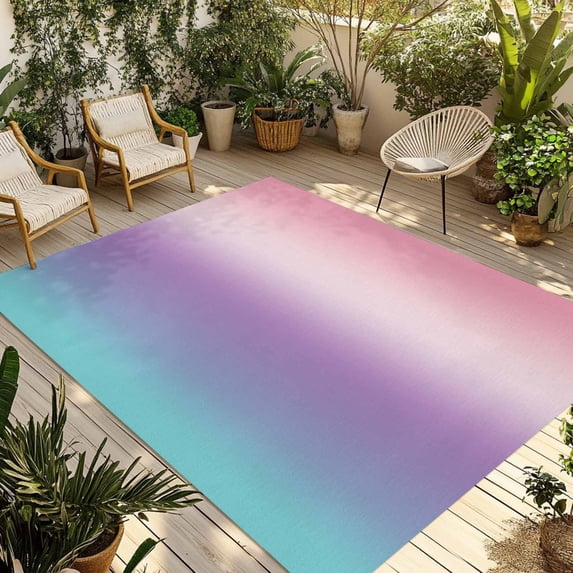 6' x 9' Outdoor Rug, Pink Purple Teal Ombre Cream Outdoor Washable Rug Large Floor Carpet, Modern Abstract Art Aesthetics Non Shedding Area Rug for Outside Patio RV Porch Deck Balcony Camping