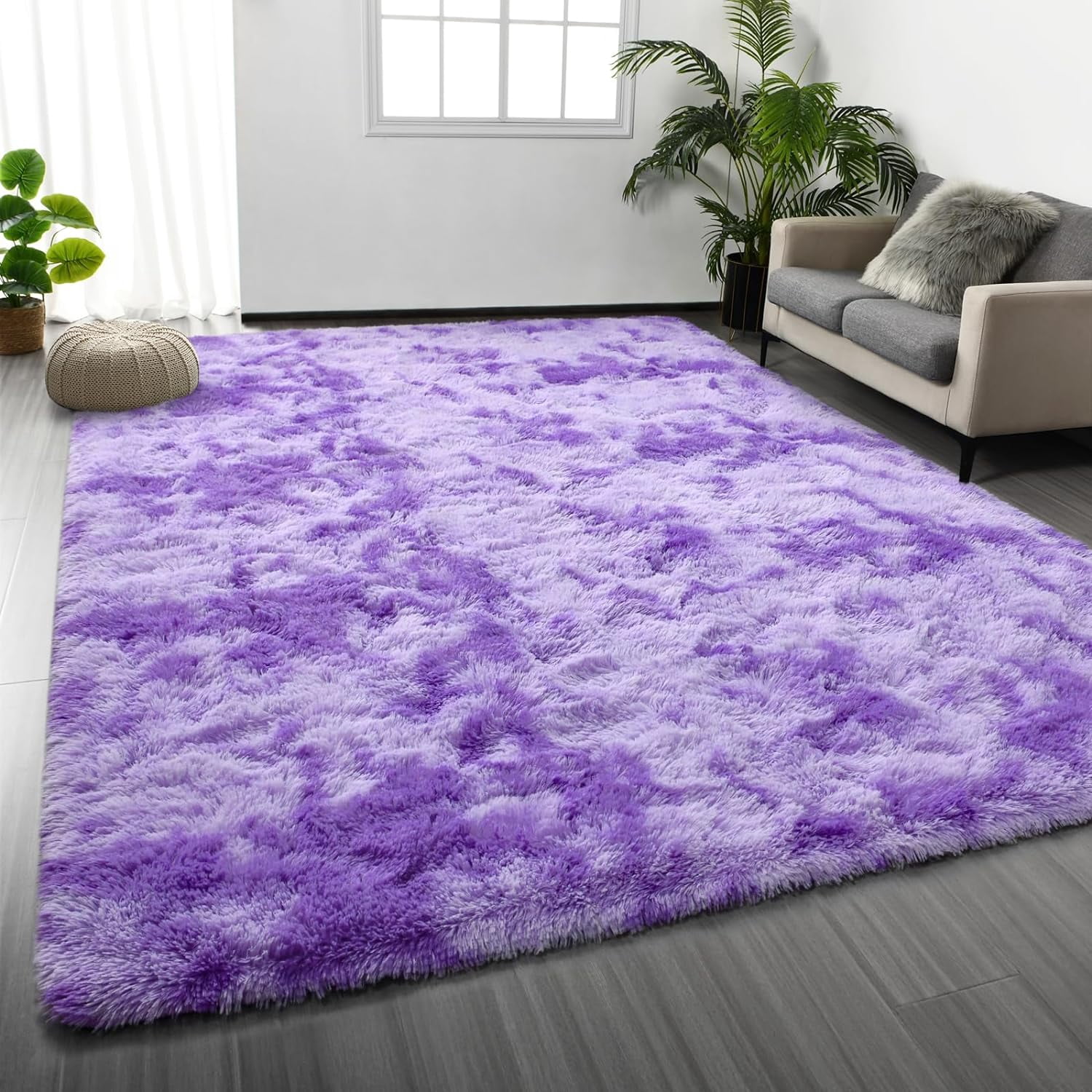 6 x 9 Purple Tie-Dyed Shag Area Rug – Plush Soft Cozy Fuzzy Carpet for ...