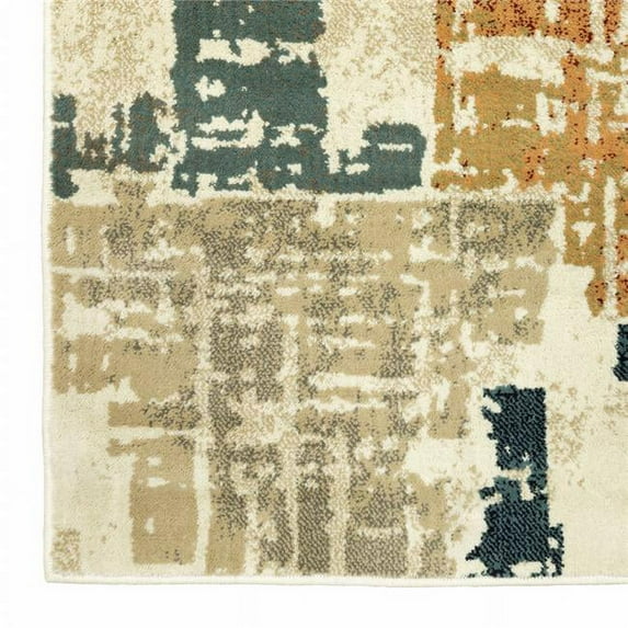 6 x 9 ft. Beige Terracotta Green Navy & Gray Abstract Power Loom Stain Resistant Rectangle Area Rug