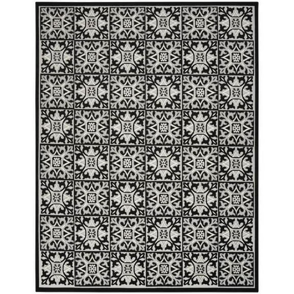 6 x 9 ft. Black & White Fleur De Lis Stain Resistant Non Skid Rectangle Area Rug - Black and White - 6 x 9 ft.