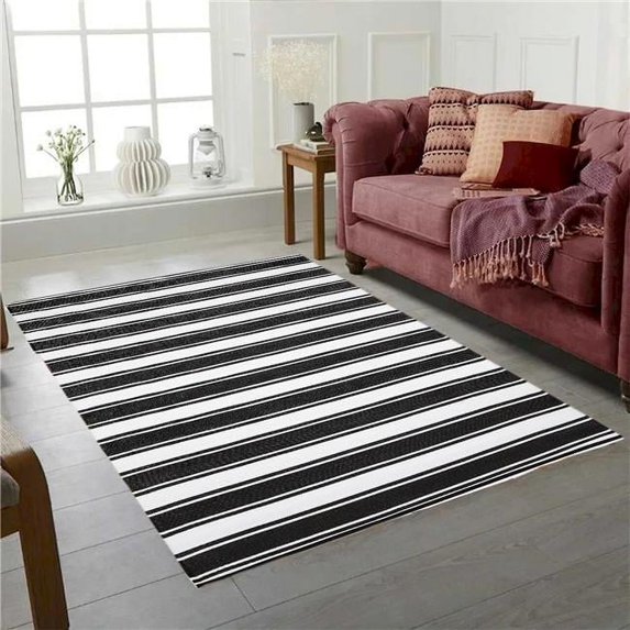 6 x 9 ft. Black & White Striped Indoor & Outdoor Reversible Plastic Rectangle Area Rug