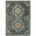 thumbnail image 1 of 6 x 9 ft. Blue Gold Ivory & Navy Oriental Power Loom Stain Resistant Rectangle Area Rug with Fringe, 1 of 1