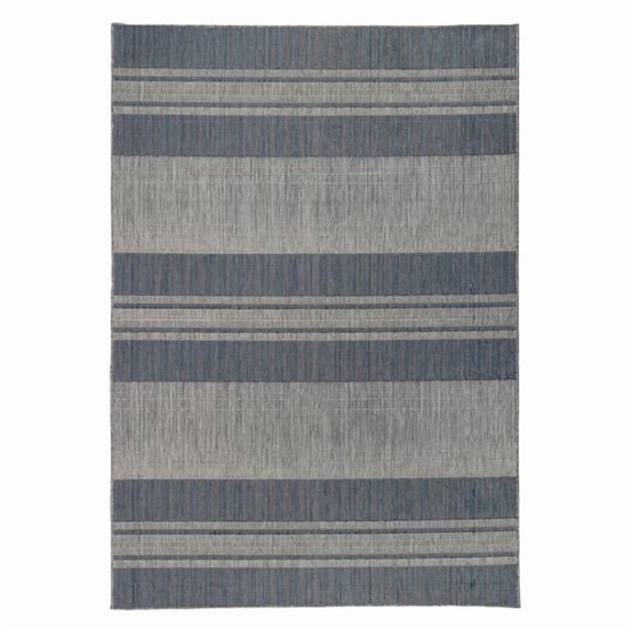 6 x 9 ft. Blue & Grey Striped Stain Resistant Indoor & Outdoor Rectangle Area Rug