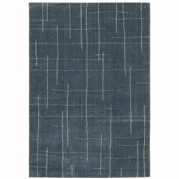 6 x 9 ft. Geometric Power Loom Stain Resistant Area Rug - Blue & Gray