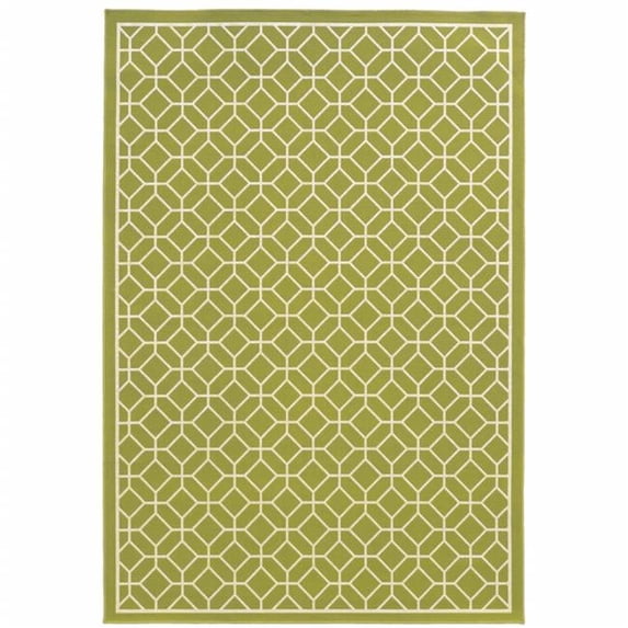 6 x 9 ft. Green Geometric Stain Resistant Indoor & Outdoor Rectangle Area Rug - Green and Ivory - 6 x 9 ft.