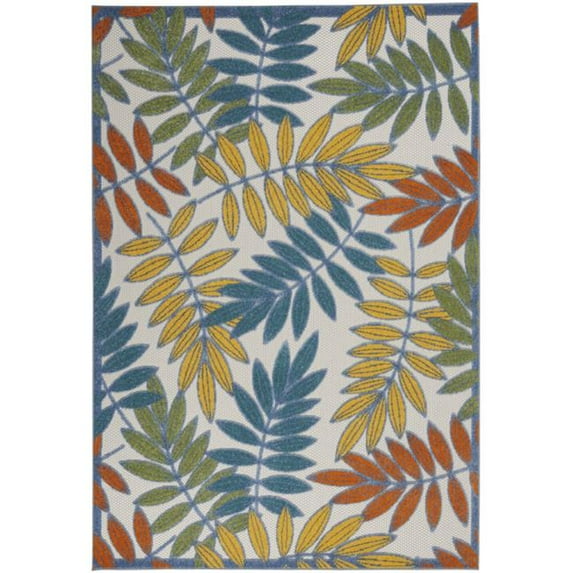 6 x 9 ft. Ivory & Multi Colored Leaves Indoor & Outdoor Runner Rug