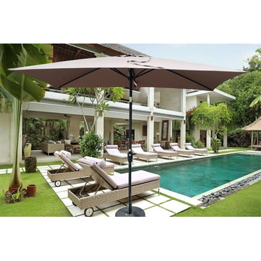 6 x 9 ft Patio Umbrella, Heavy Duty Outdoor Umbrella with Crank and Push Button Tilt, Fade Resistant & Waterproof Table Market Umbrella for Garden Backyard Pool Swimming Pool, Mushroom