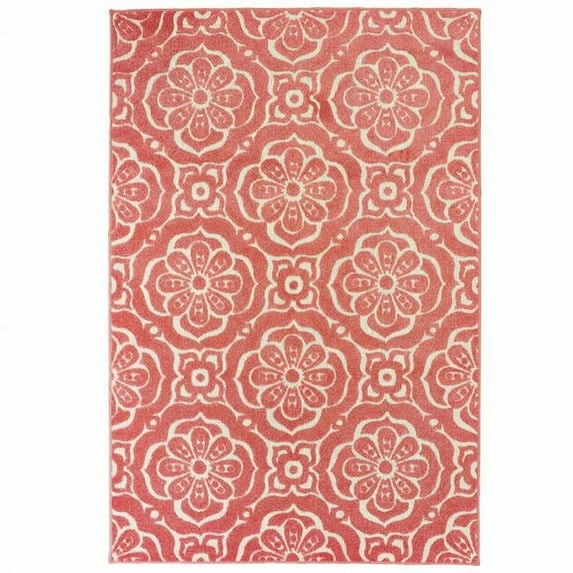6 x 9 ft. Pink Floral Stain Resistant Indoor & Outdoor Rectangle Area Rug - Pink - 6 x 9 ft.