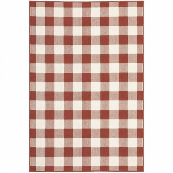 6 x 9 ft. Red Geometric Stain Resistant Indoor & Outdoor Area Rug