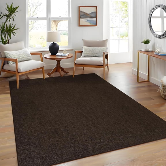 6 x 9 ft Washable Area Rug, Modern Woven Textured Rug, Soft Low Pile Non Slip Non Shedding Rug for Living Room Bedroom Dining Room - Dark Brown