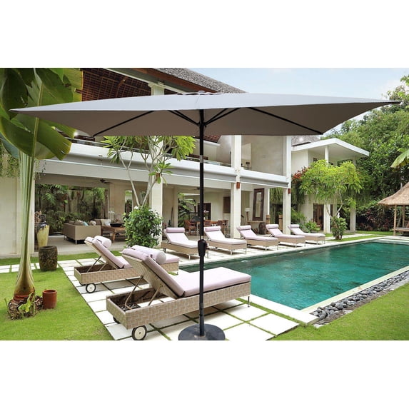 6 x 9ft Outdoor Patio Umbrella, Rectangular Waterproof Market Umbrella with Crank and Push Button Tilt without Flap, Outside Shade Umbrella for Patio Garden Lawn Pool Backyard, Medium Grey