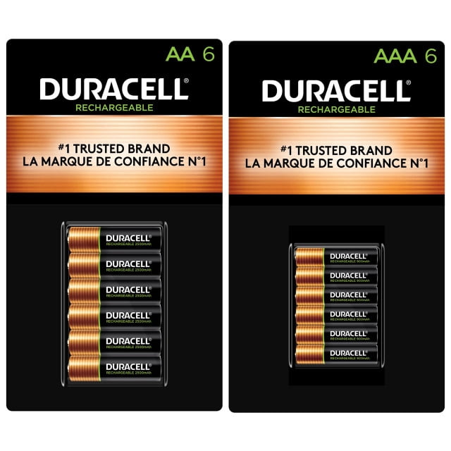 6 x AA (2500 mAh) + 6 x AAA (900 mAh) NiMH Duracell Rechargeable Batteries Combo