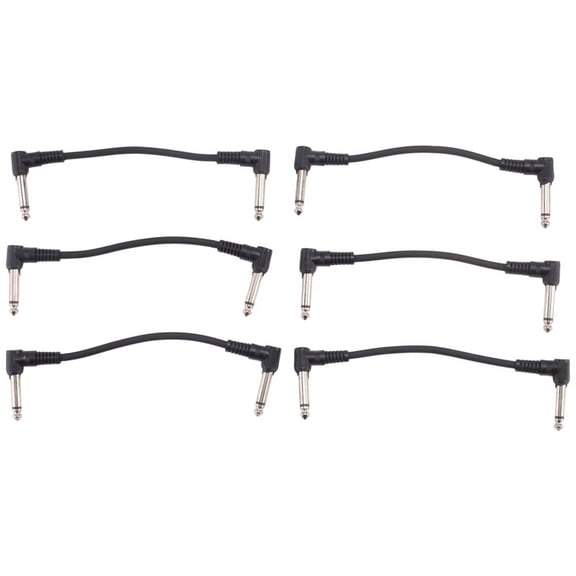 6 x Electric Guitar Cables inch 1/4 Right Angle Effect Pedal Patch Cord Black