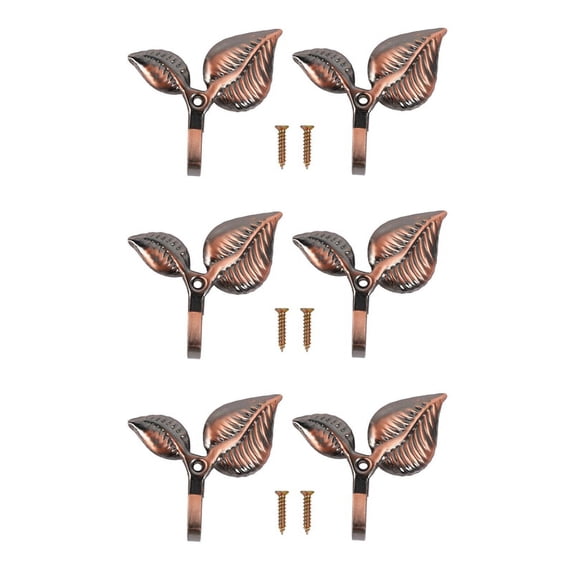 6 x Iron Leaf Shaped Curtain Tie Backs Holders Wall Hooks Home Decor, Red Bronze