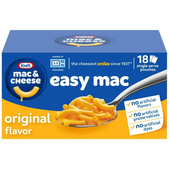 6 x - Kraft Easy Mac Original Mac & Cheese Macaroni and Cheese Dinner Microwavable Dinner, 18 ct Packets