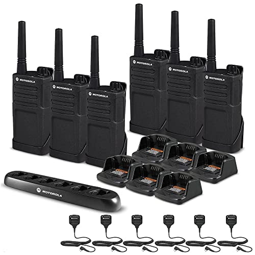 6 x Motorola RMM2050 On-Site 2-Way Radio (RMM2050) + Motorola 6 Bank Charger + 6 x HKLN4606 Remote Speaker Mic - 6 Pack with Mics Bundle