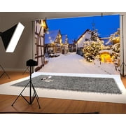 15x8ft Snowy Christmas Winter Village Backdrop - Vinyl Photo Background For Xmas Party, Baby Shoots