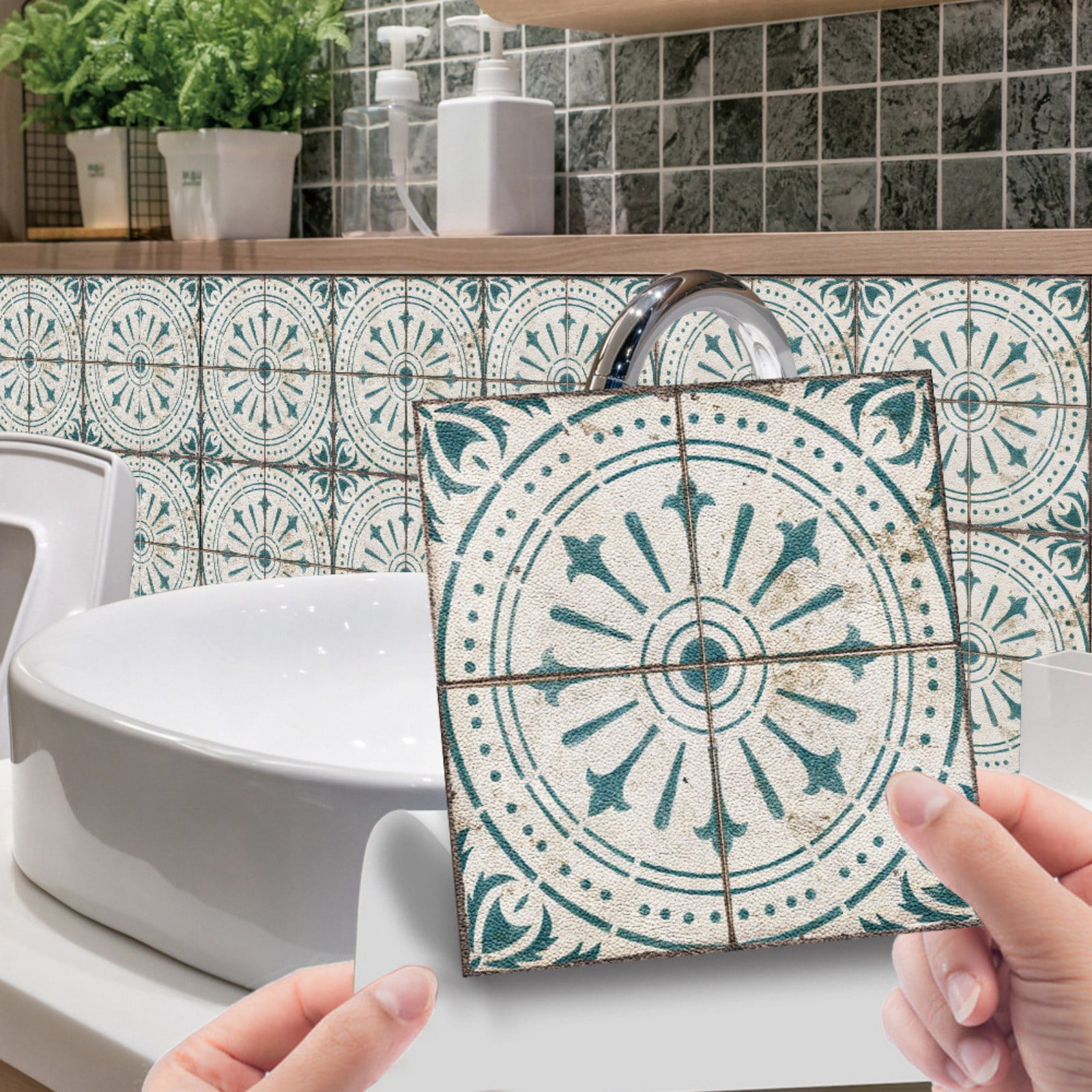 CHGCRAFT 36-Pack Peel & Stick Tile Stickers - 4x4 Inch Flower Mandala Backsplash Decals For Kitchen, Bathroom