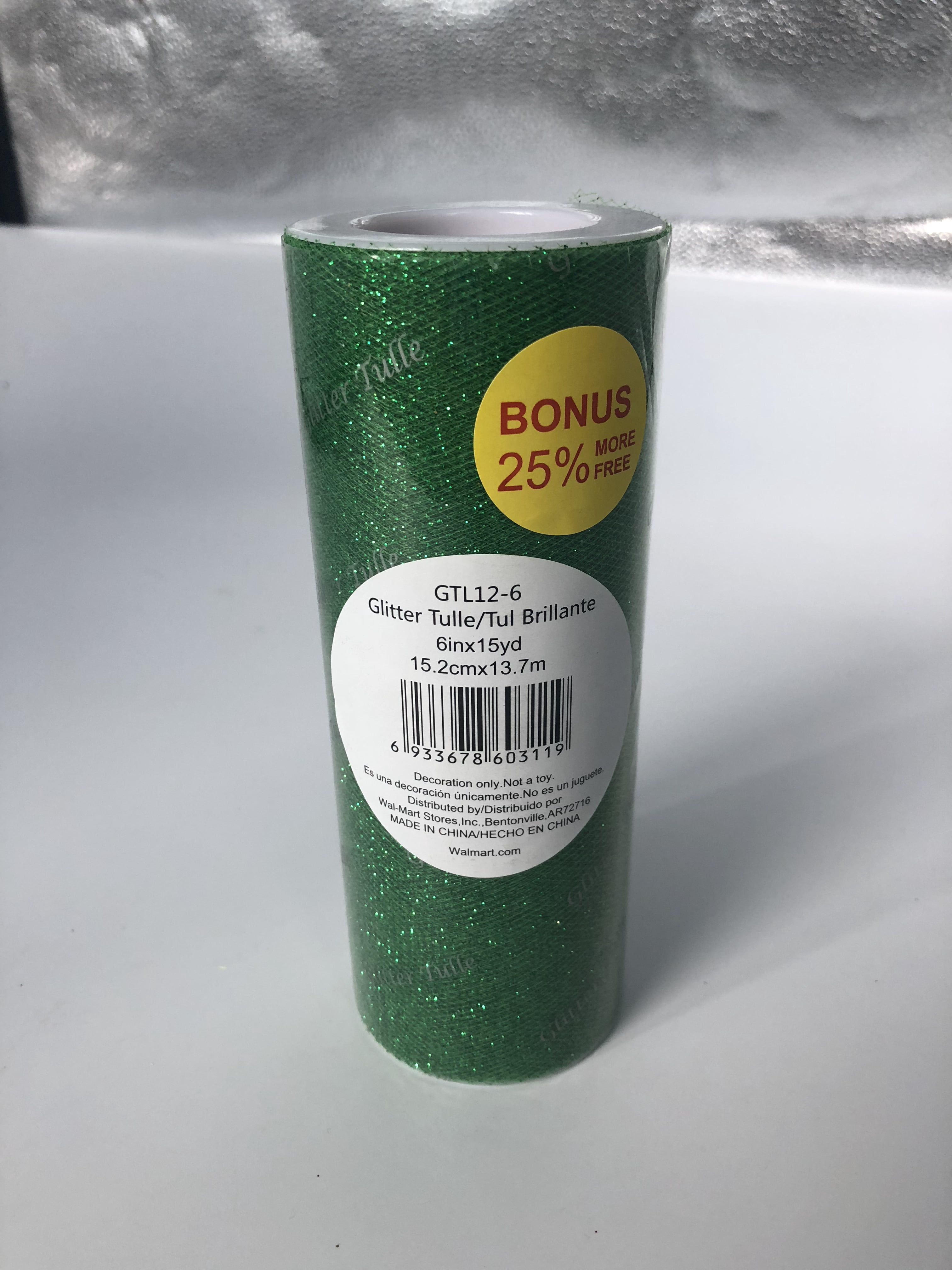 6"x15 Yd Glitter Tulle-Green