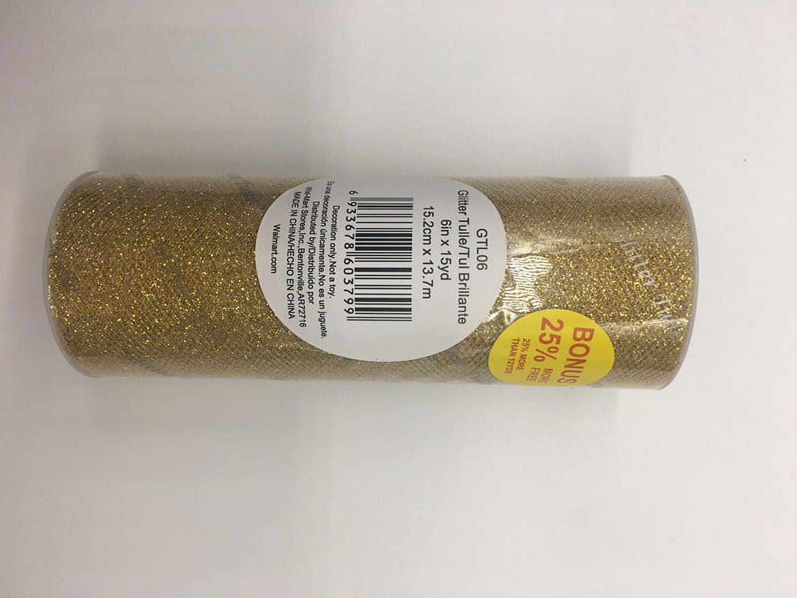 6"x15 Yd Glitter Tulle Ribbon-Gold