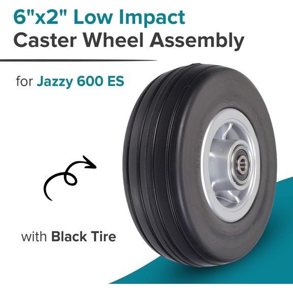 6"x2" Low Impact Caster Wheel Assembly with Black Tire for Jazzy 600 Power Chair - Replacement Front or Rear Wheels or Casters, Only for Jazzy 600 Mobility Power Chairs (WHLASMB2131)