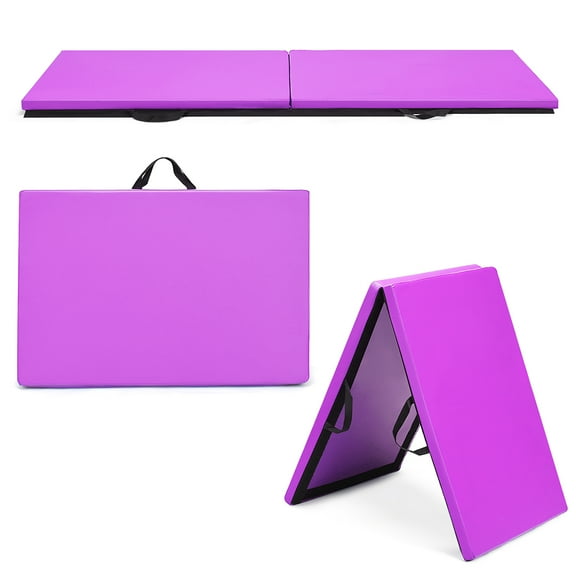 Costway 6'x2' x 1.6"Gymnastics Yoga Mat Thick Two Folding Panel Purple Portable