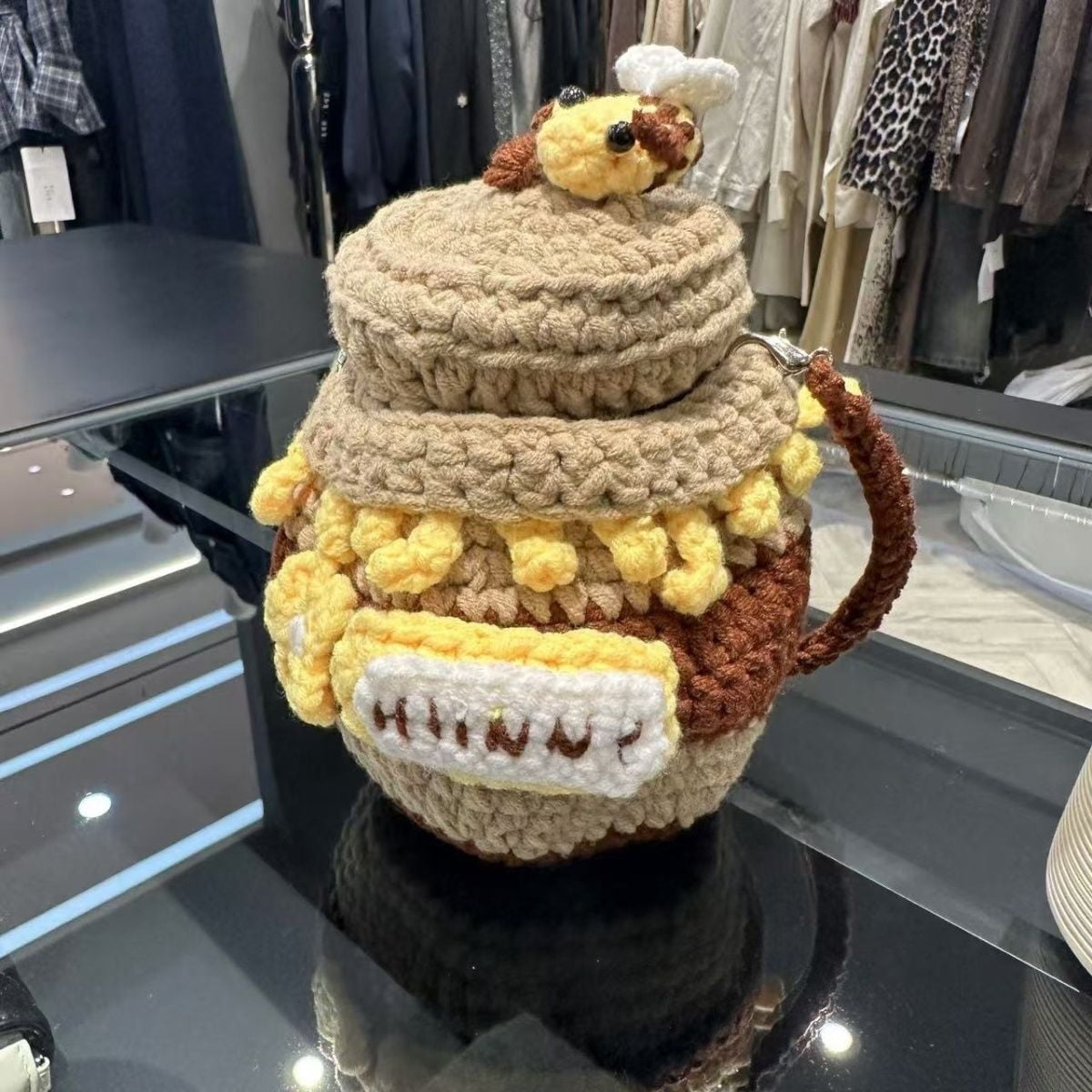 6"x4.7"Lovely Creative Cute Honey jar-shaped Shoulder Storage Crochet Drawstring Bags for Small Cotton Handbag, Coin Purse Pouch, Knitting Change Wallet, Earbuds Protective Case, Gift