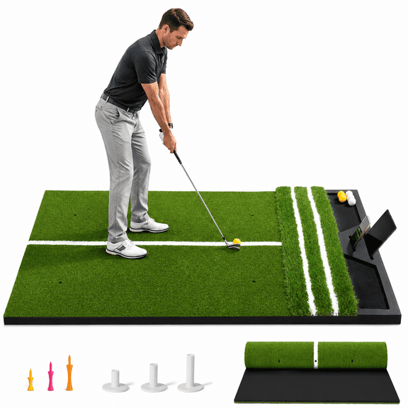 6'x4' Large Golf Hitting Mat – Heavy-Duty Artificial Turf with Ball Tray, Phone Slot & Alignment Guide – Ideal for Backyard, Indoor/Outdoor Driving Range