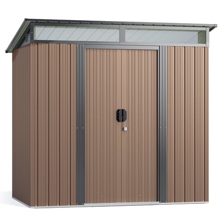 Lofka 6’x4’ Outdoor Storage Shed, Metel Garden Sheds with Sliding Lockable Doors for Backyard, Patio, Brow