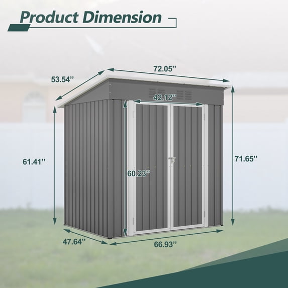 6'x4' Outdoor Metal Storage Shed for Garden Tools Lockable Door With Floor Frame