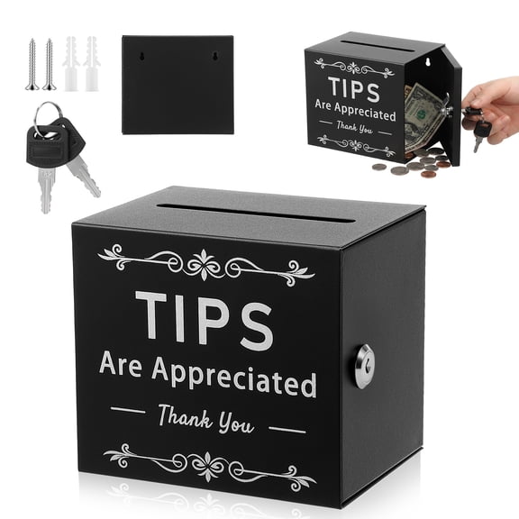 6"x4"x5" Lockable Metal Tip Jar with 2 Keys Donation Box Suggestion Box Raffle Box for Bar Cafe Restaurant Desk and Fundraising Event