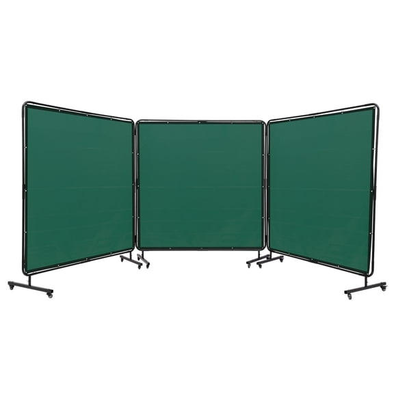 6'x6' 3-Panel Foldable Welding Curtain Screen, Flame-Resistant Vinyl Protective Screen with Lockable Swivel Wheels, Green Workshop Barrier