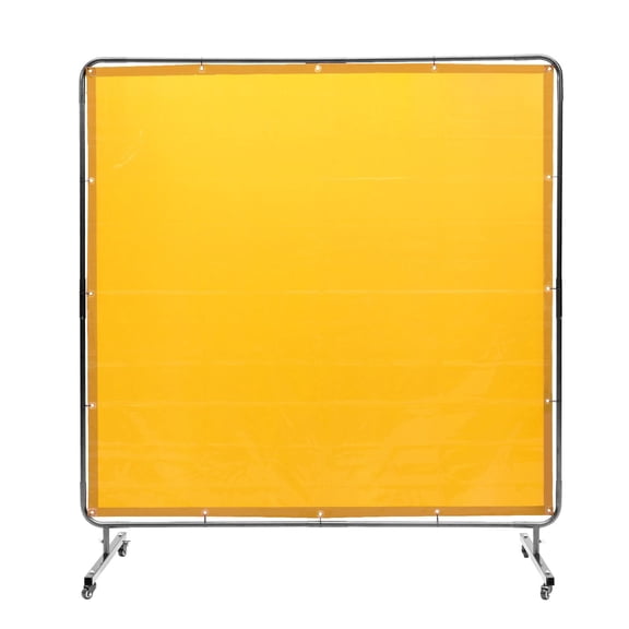 6'x6' Mobile Welding Barrier Screen with Frame, Flame-Resistant Vinyl Curtain, 4 Swivel Wheels with 2 Lockable Casters, Portable Welding Workshop Partition, Yellow