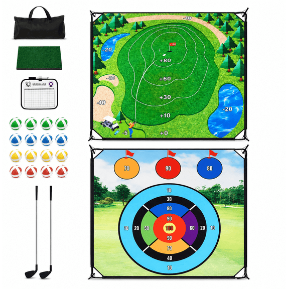 6'x6' Portable Golf Chipping Game Set Includes Double-Sided Mat, 2 Clubs & 20 Sticky Balls Fun Indoor/Outdoor Gift for Men, Dad & Family