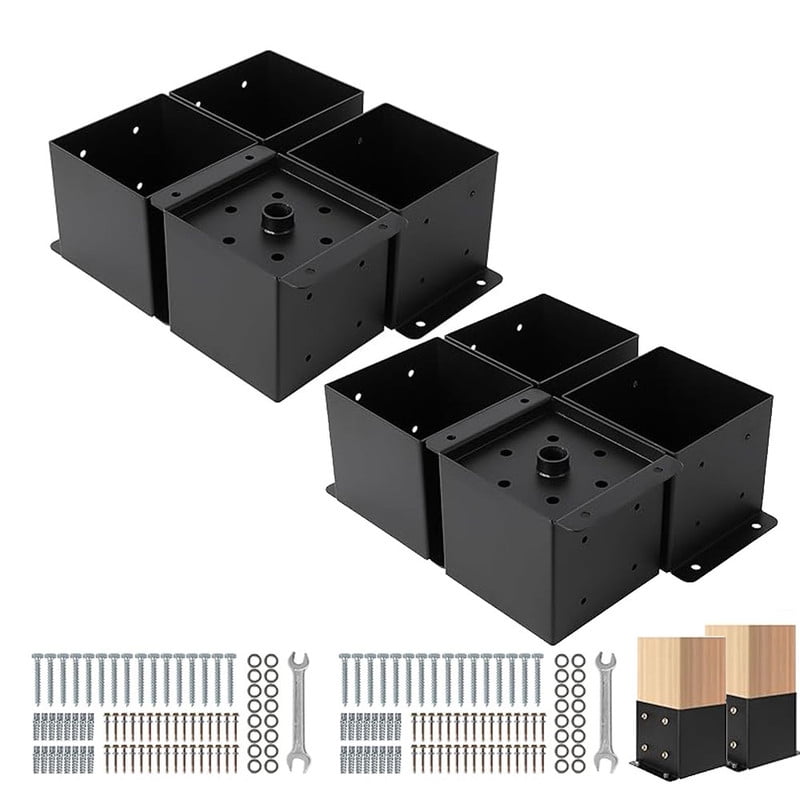 6"x6"Post Base for Deck,8PC Deck Post Bracket with Bolts and Hardware ...