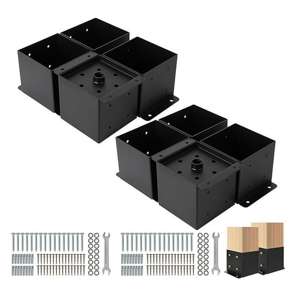 6"x6"Post Base for Deck,8PC Deck Post Bracket with Bolts and Hardware Kit,Post Anchor with Powder-Coated Finish,Post Holder for Fence Deck,Pergola and Gazebo(Metal Post Bracket with Interior Base)