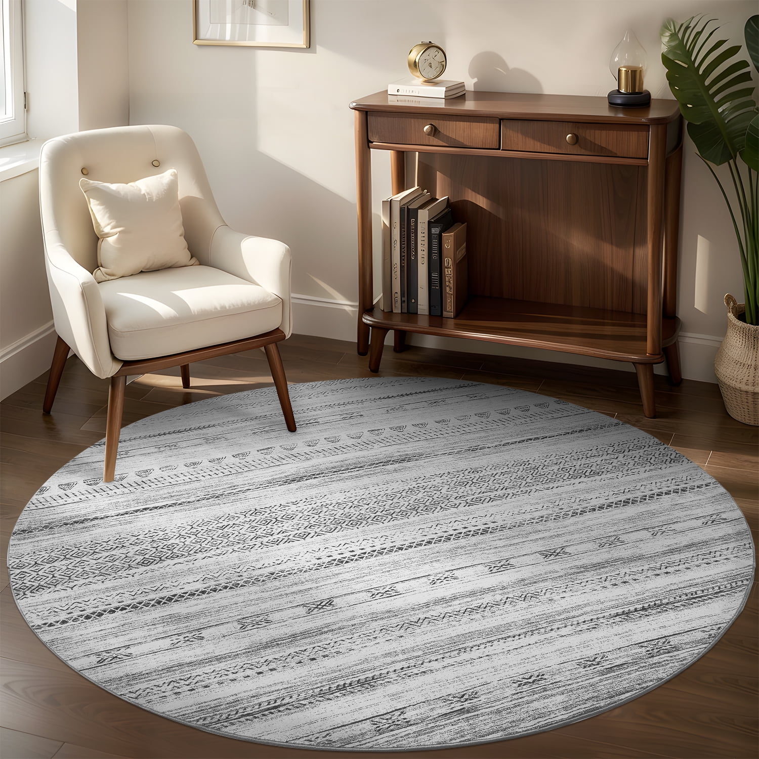 6'x6' Round Rugs for Living Room Washable Rugs Boho Moroccan Area Rug