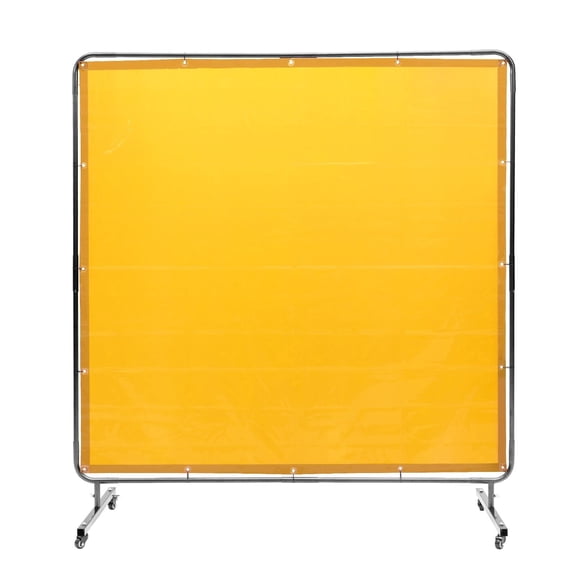 6'x6' Single Panel Welding Curtain Screen, Flame-Resistant Vinyl Protector with 2 Lockable Swivel Wheels, Yellow Industrial Barrier