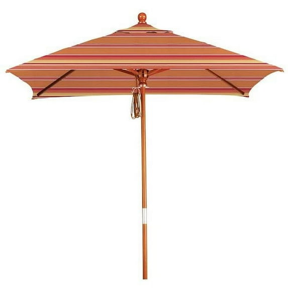 California Umbrella MARE604-56000 6 ft. Wood Market Umbrella Pulley Open Marenti Wood & Sunbrella, Dolce Mango