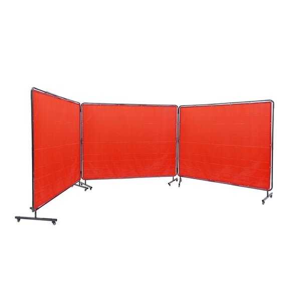 6'x8' 3-Panel Mobile Welding Screen, Flame Proof Vinyl Welding Barrier with 12 Swivel Wheels (6 Lockable) for Workshop Industrial Protection
