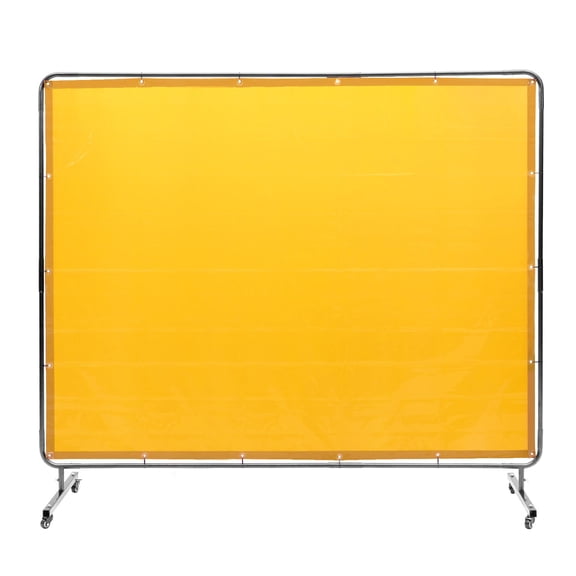 6'x8' Heavy Duty Welding Protection Screen, Flame Resistant Vinyl Curtain with Frame & 4 Swivel Lockable Wheels for Industrial Workshop