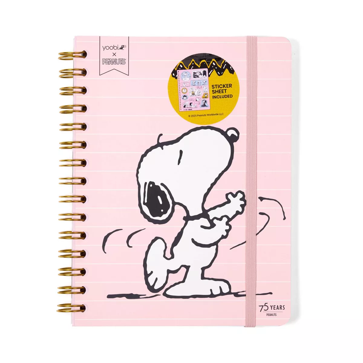 6"x8" Peanuts Journal Spiral with Elastic Band Pink Snoopy Dance ...