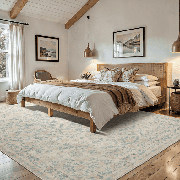 CHITOOMA 6'x9' Boho Area Rugs for Living Room, Machine Washable Stain Resistant Non-Shed Carpet, Floral Area Rug with Non-Slip Backing for Bedroom, Dining Room, Dorm, Office