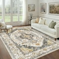 thumbnail image 1 of NewBuros 6'x9' Area Rugs for Living Room, Washable Non-Slip Vintage Tribal Print Rugs, Soft Low Pile Stain Resistant Carpet for Bedroom Dining Room, Gray & Yellow, 1 of 10