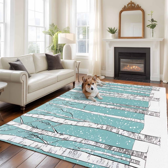 6'x9' Area Rugs, Aqua Tree Trunk Indoor Outdoor Area Rug for Living Room Bedroom, Farmhouse Forest Snow Abstract Washable Bathroom Rugs Kitchen Floor Carpet Mats Home Decor Aesthetic
